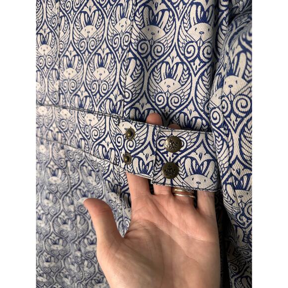 Hemp HoodLamb Limited Edition Jeremy Fish Rabbit Bunny Print Long coat Small - Picture 7 of 11